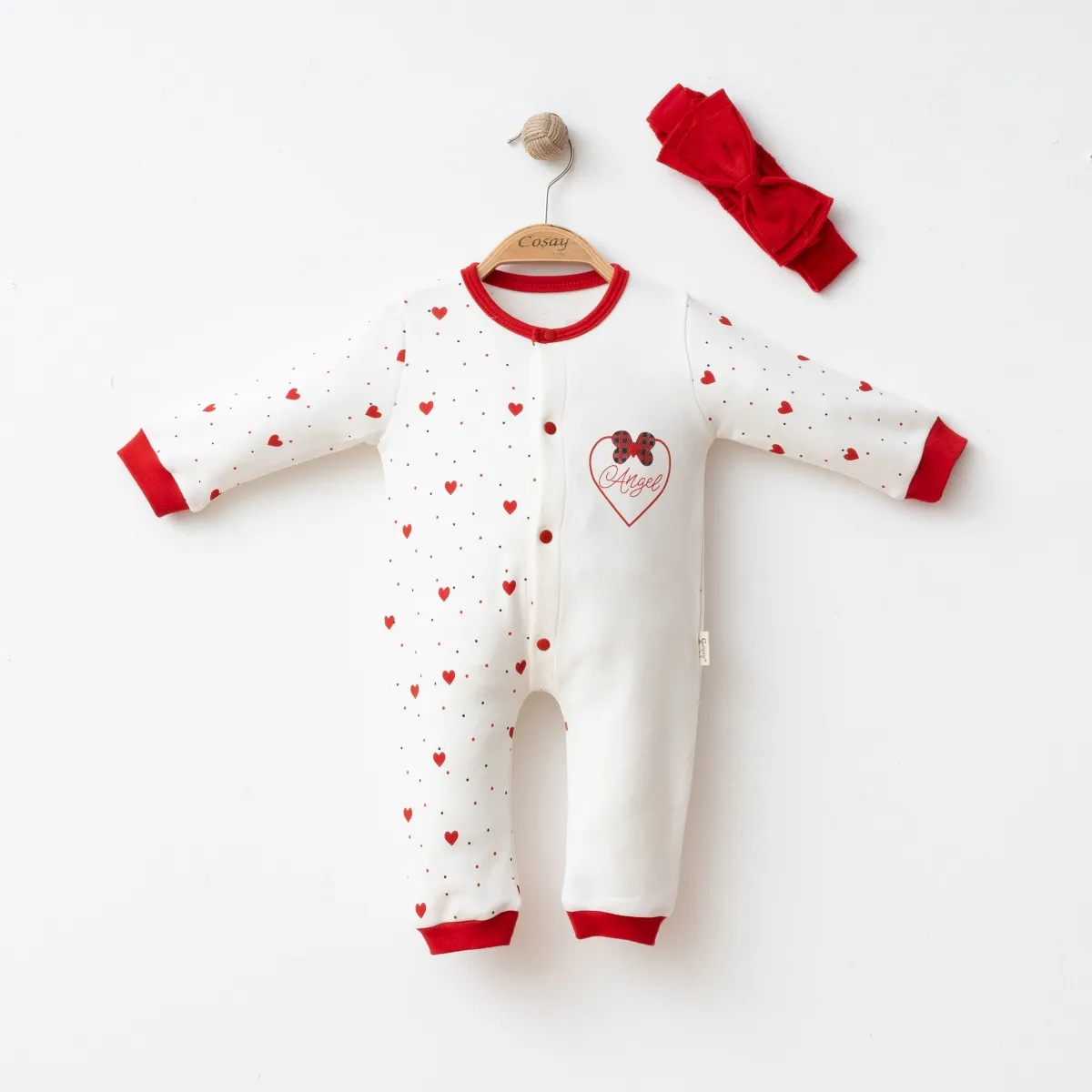 Baby Jumpsuit — Print, Heart motif, Bow detail — 6-9-12 months — 0084CY