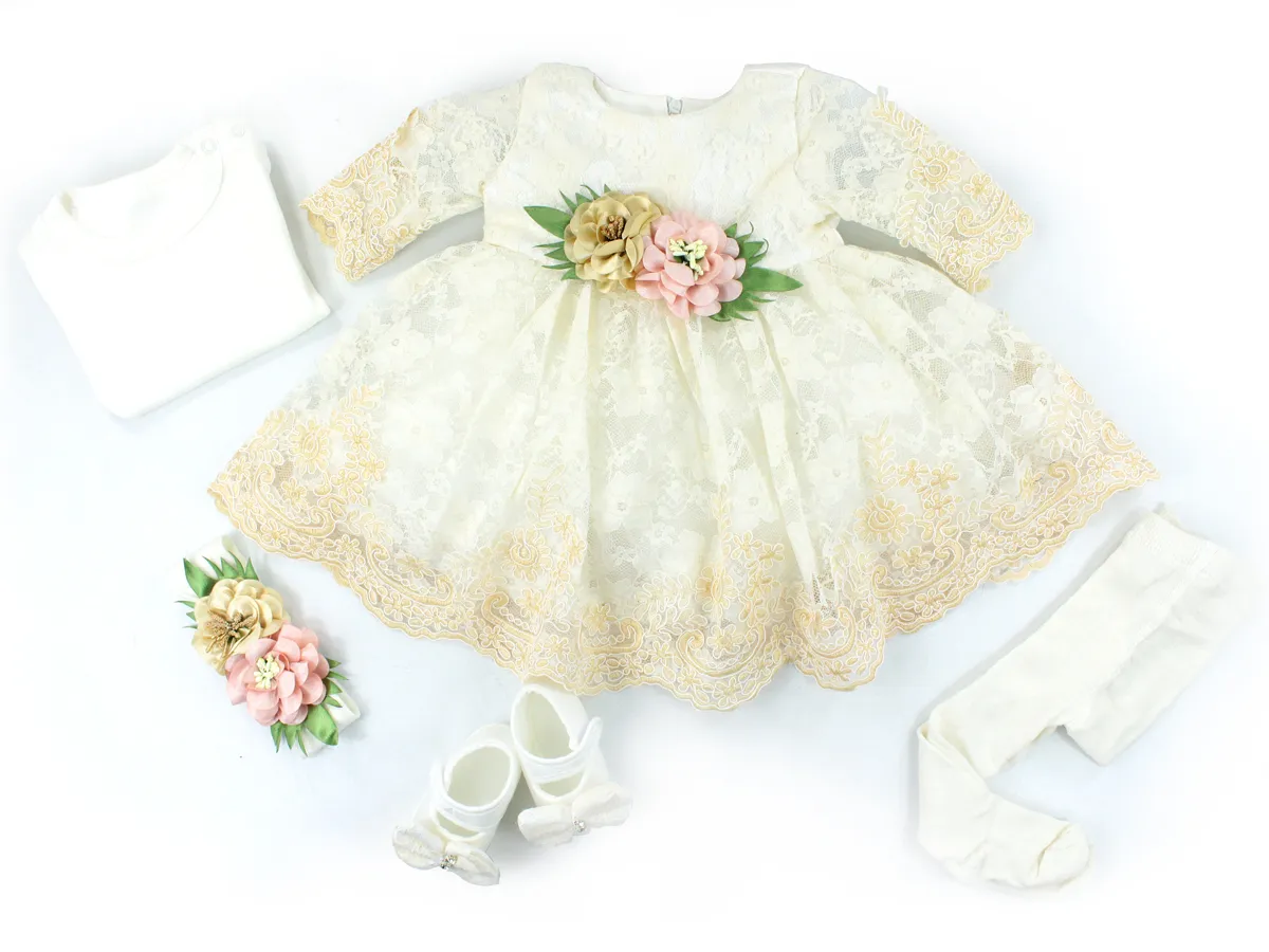 Baby Ceremony Sets — Lace detail, Long sleeves — 0-3,3-6 months — 10200C
