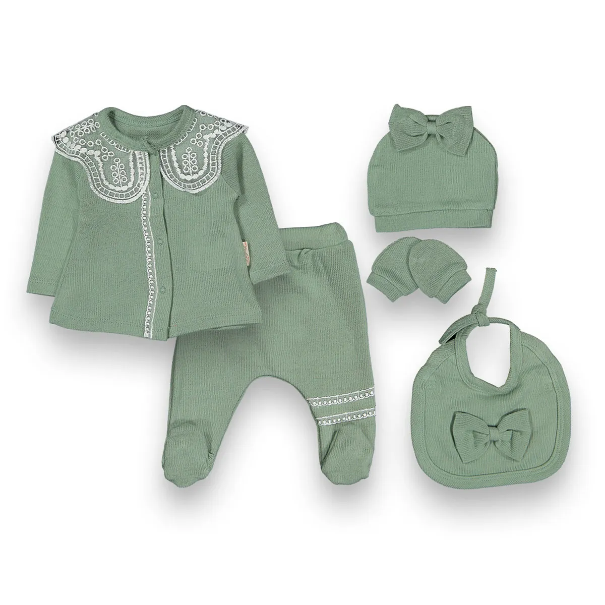 Newborn Going-Home Set — Knit fabric, Broderie detail, White — Set pieces: 5 — 0-3 months — 6166BB