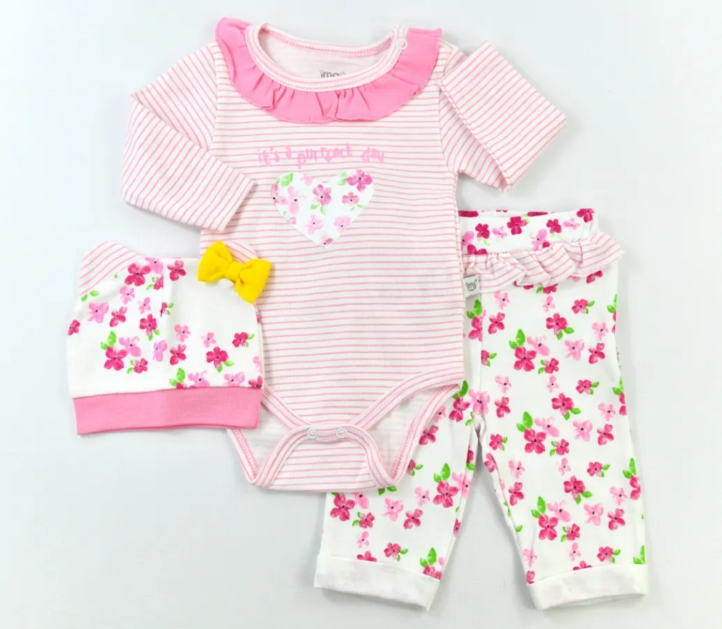 Girls' Outfit Set — Floral motif — Set pieces: 3 — 0-3-6 months — 3148İM