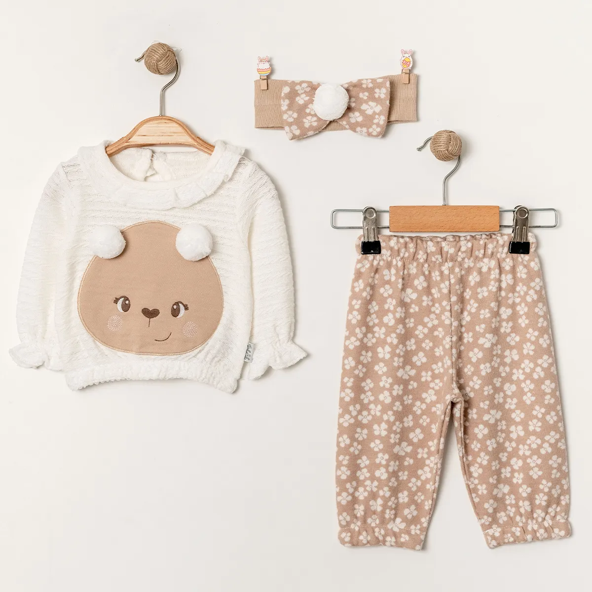 Girls' Outfit Set — Pompom detail — 3-6-9-12 months — 7127LG