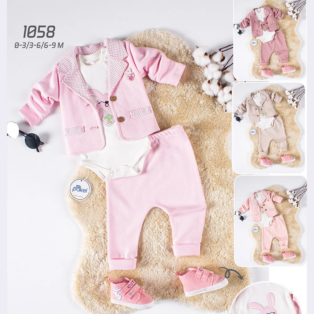 Girls' Outfit Set — Polka dots — Set pieces: 3 — 3-6-9 months — 1058PL