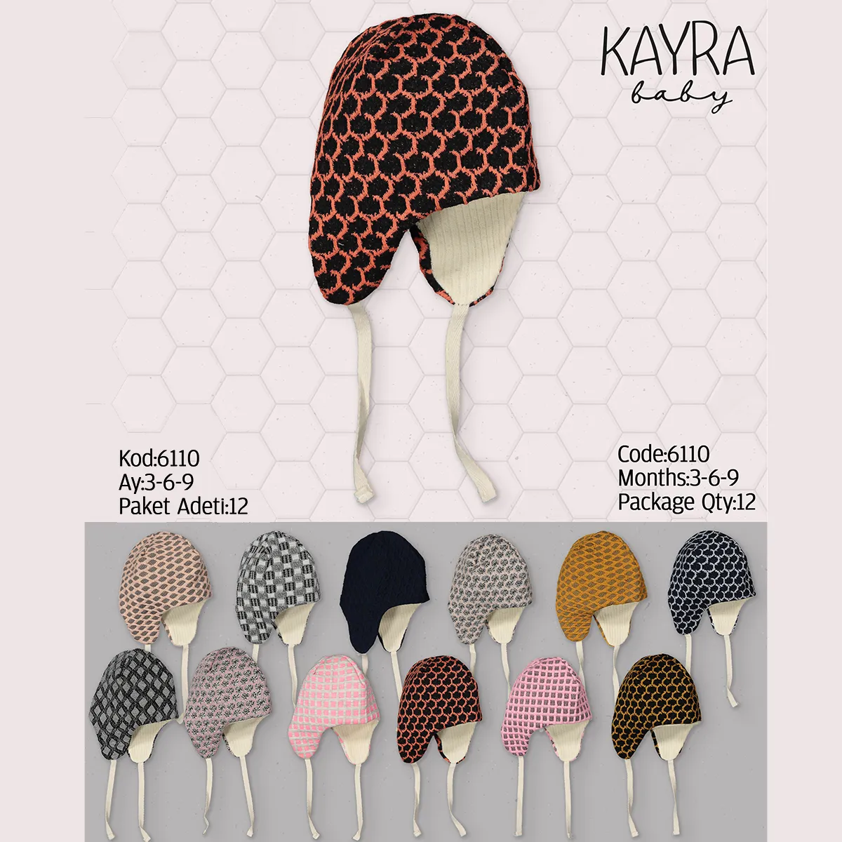 Baby Hat — Knit fabric — Set pieces: 12 — 3-6-9 months — 6110KB