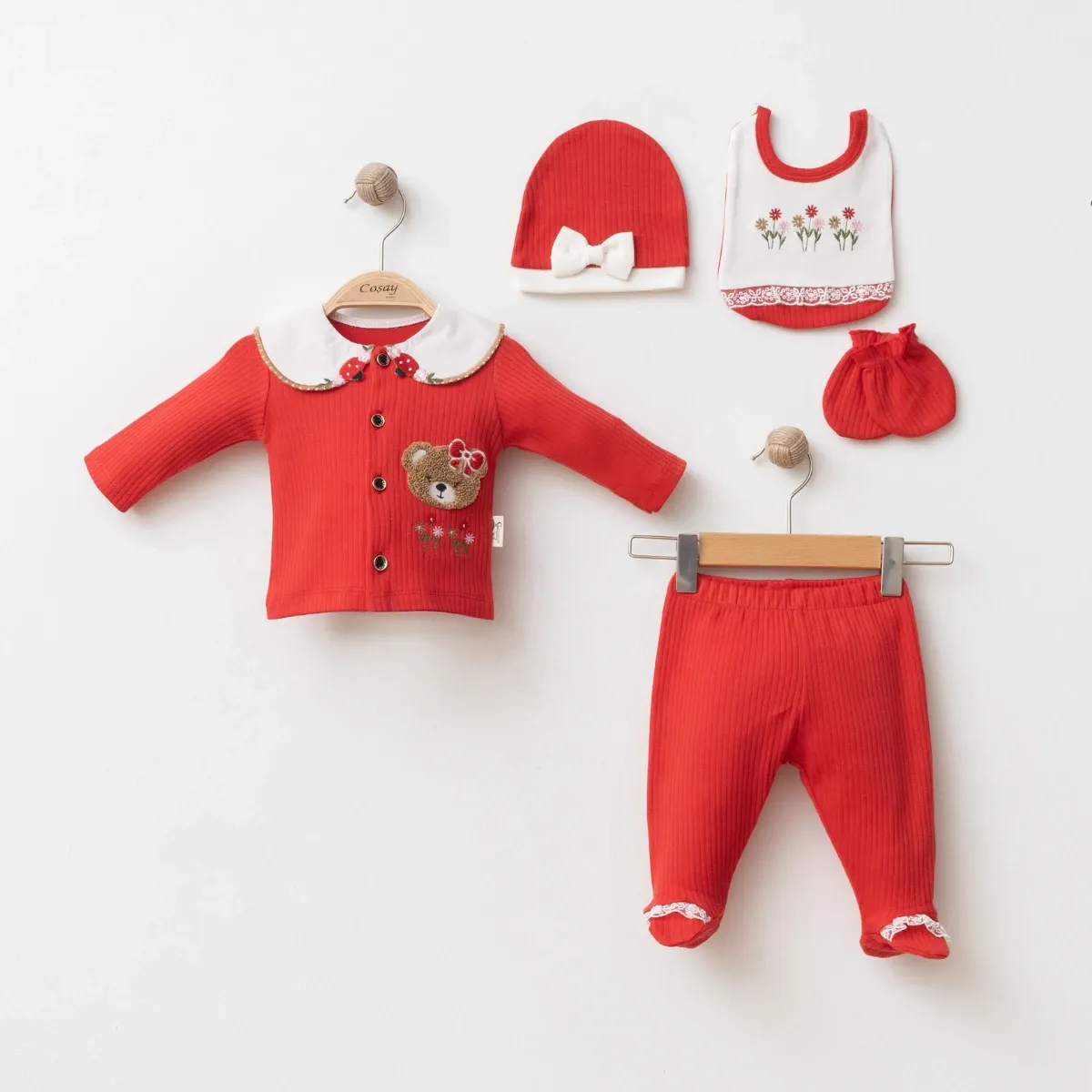 Newborn Going-Home Set — Muslin, Embroidery, Floral motif — Set pieces: 6 — 0-3 months — 26211CY