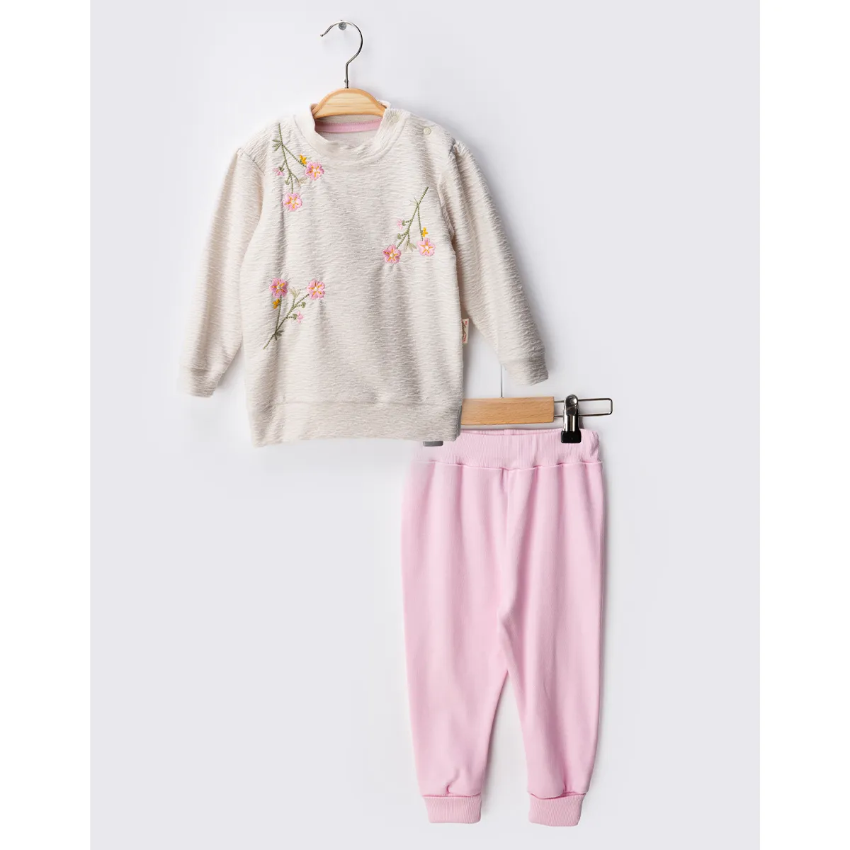 Girls' Outfit Set — Floral motif, Jacquard, White — 9-12-18-24 months — 2267BB