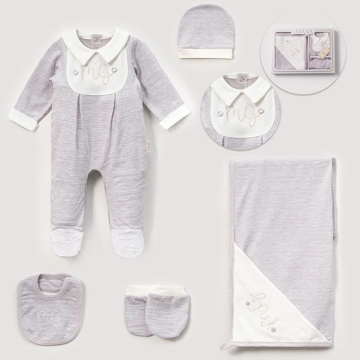Newborn Going-Home Set — Embroidery, Button fastening, Boxed packaging — Set pieces: 5 — 0-3 months — 583113LV