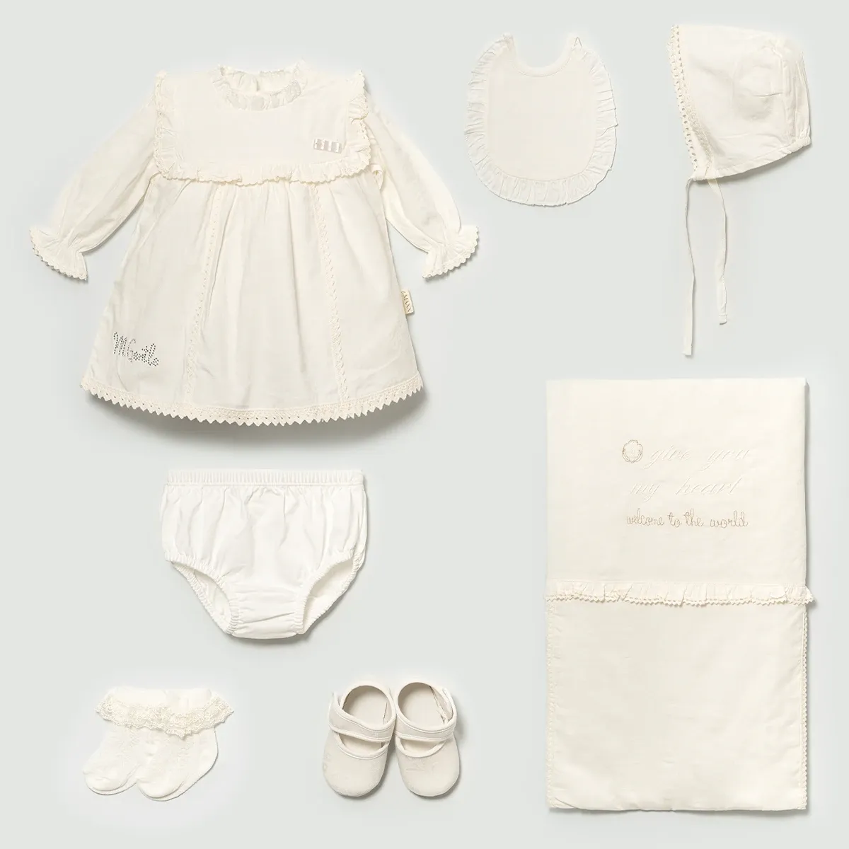 Newborn Going-Home Set — Lace detail, Boxed packaging — Set pieces: 7 — 0-3 months — 583167LV