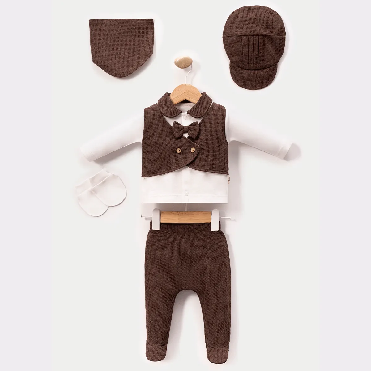 Newborn Going-Home Set — Bow detail, Waffle texture — Set pieces: 5 — 0-3 months — 2082MC