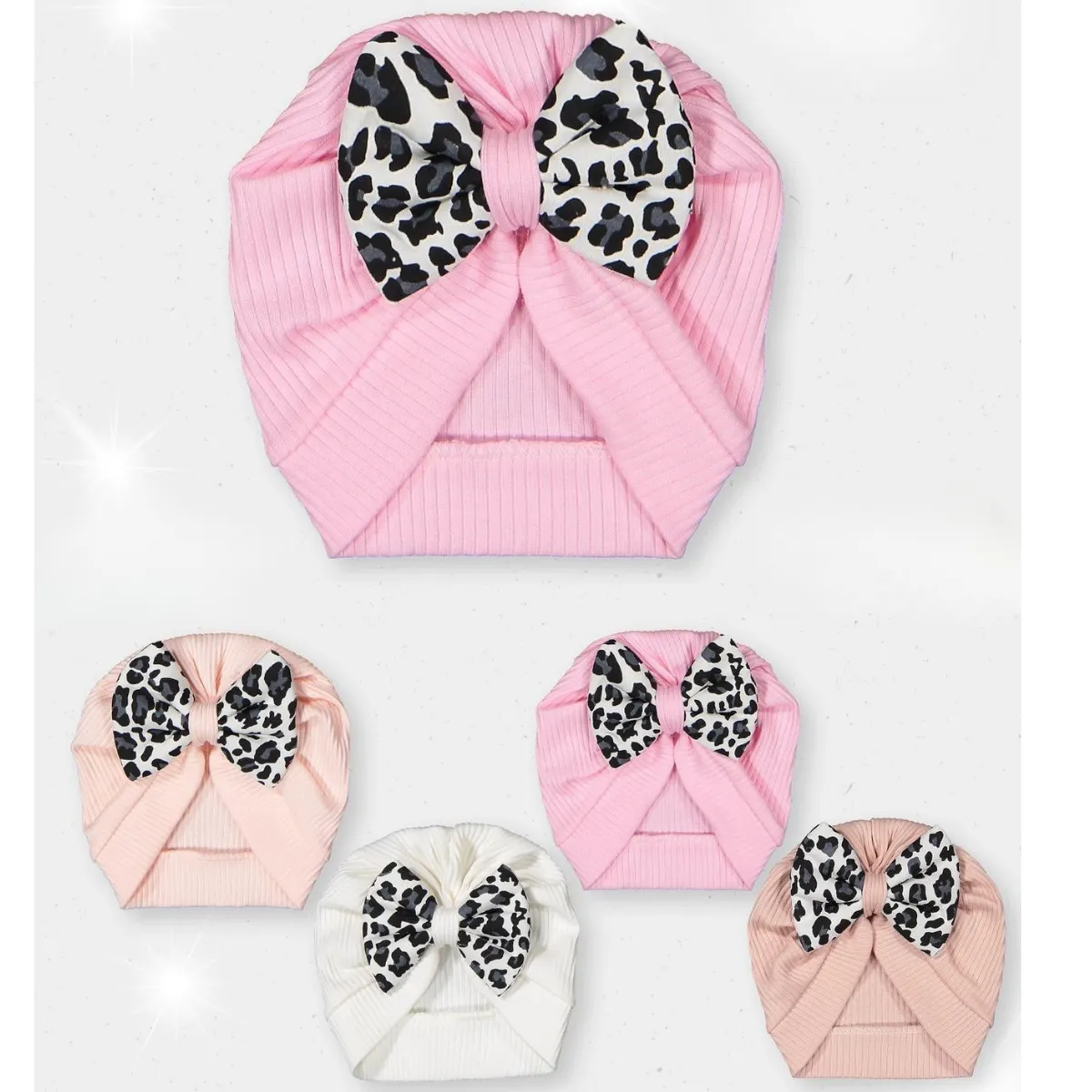 Baby Hats, Headbands, Bow Ties & Hair Clips — Leopard pattern — Set pieces: 12 — 0-18 months — 6131KB