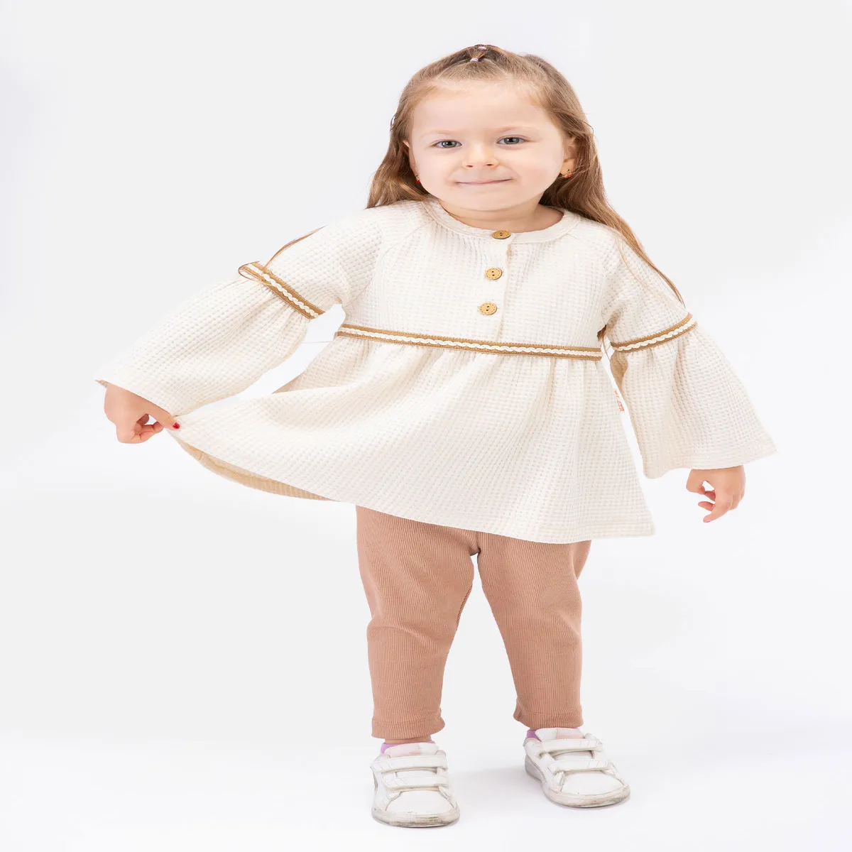 Girls' Outfit Set — Waffle texture, White — 9-12-18-24 months — 2351BB