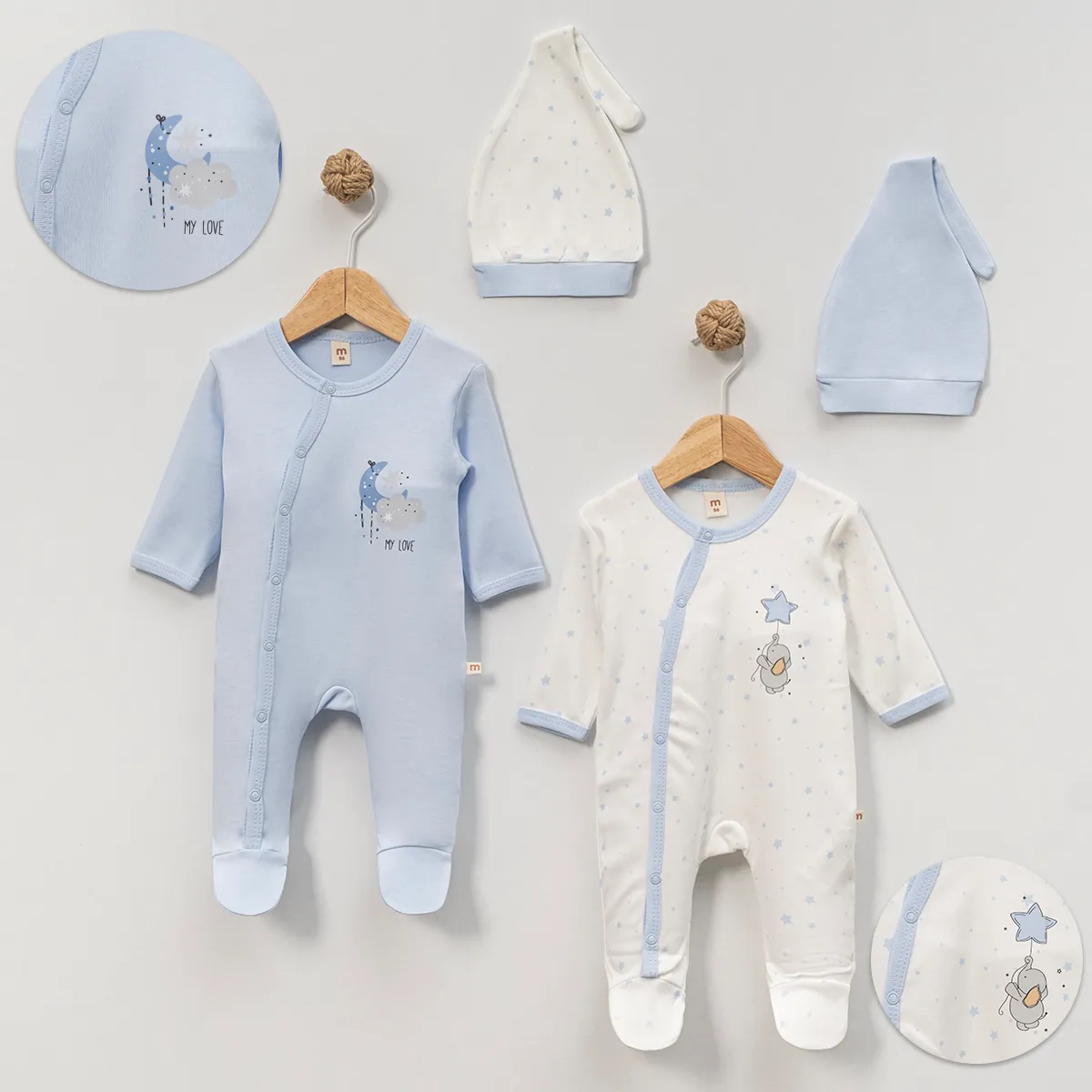 Baby Jumpsuit — Elephant motif, Star motif — Set pieces: 2 — 0/3-3/6 months — 5055MS