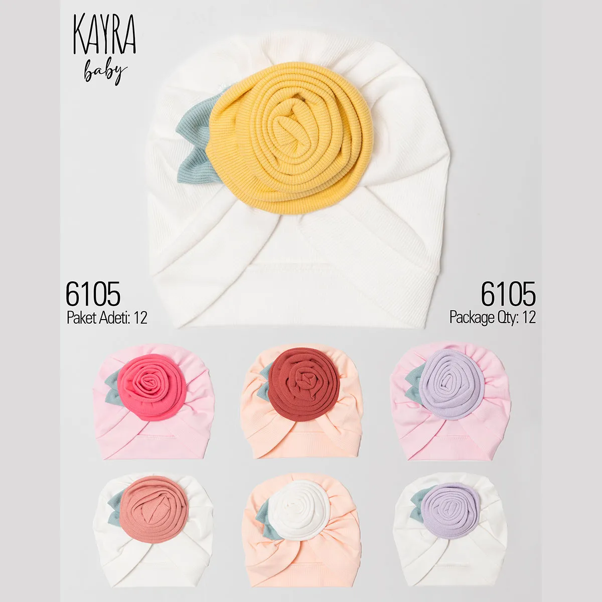 Baby Hats, Headbands, Bow Ties & Hair Clips — Ribbed texture — Set pieces: 12 — 3-6-9 months — 6105KB