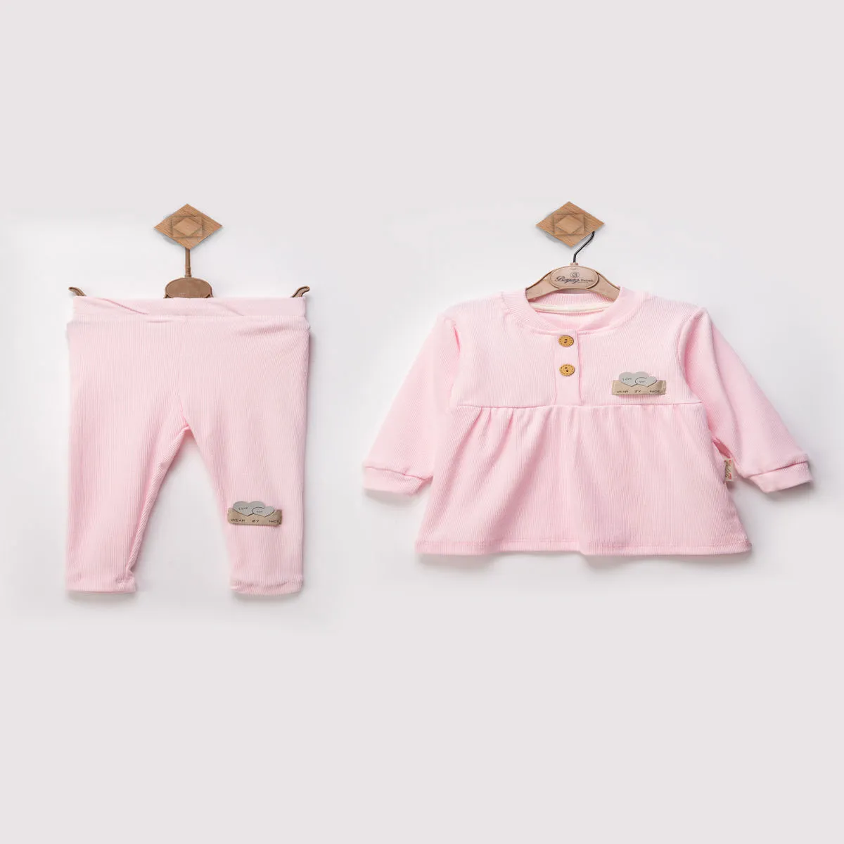 Girls' Outfit Set — Ribbed texture, White — Set pieces: 2 — 9-12-18-24 months — 2344BB