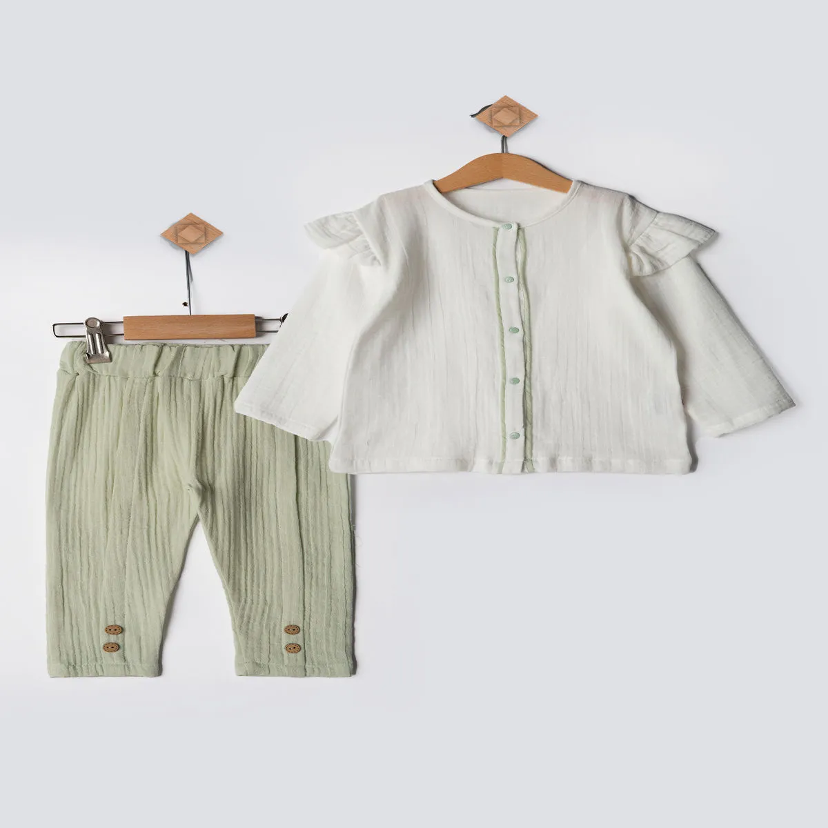 Girls' Outfit Set — Muslin, White — Set pieces: 2 — 9-12-18-24 months — 2413BB