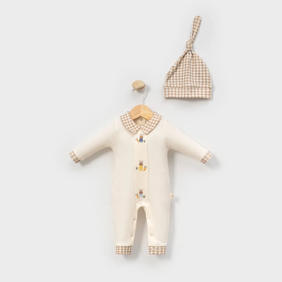 Baby Jumpsuit — Rabbit motif, Check pattern — 6-9-12 months — 1154MC