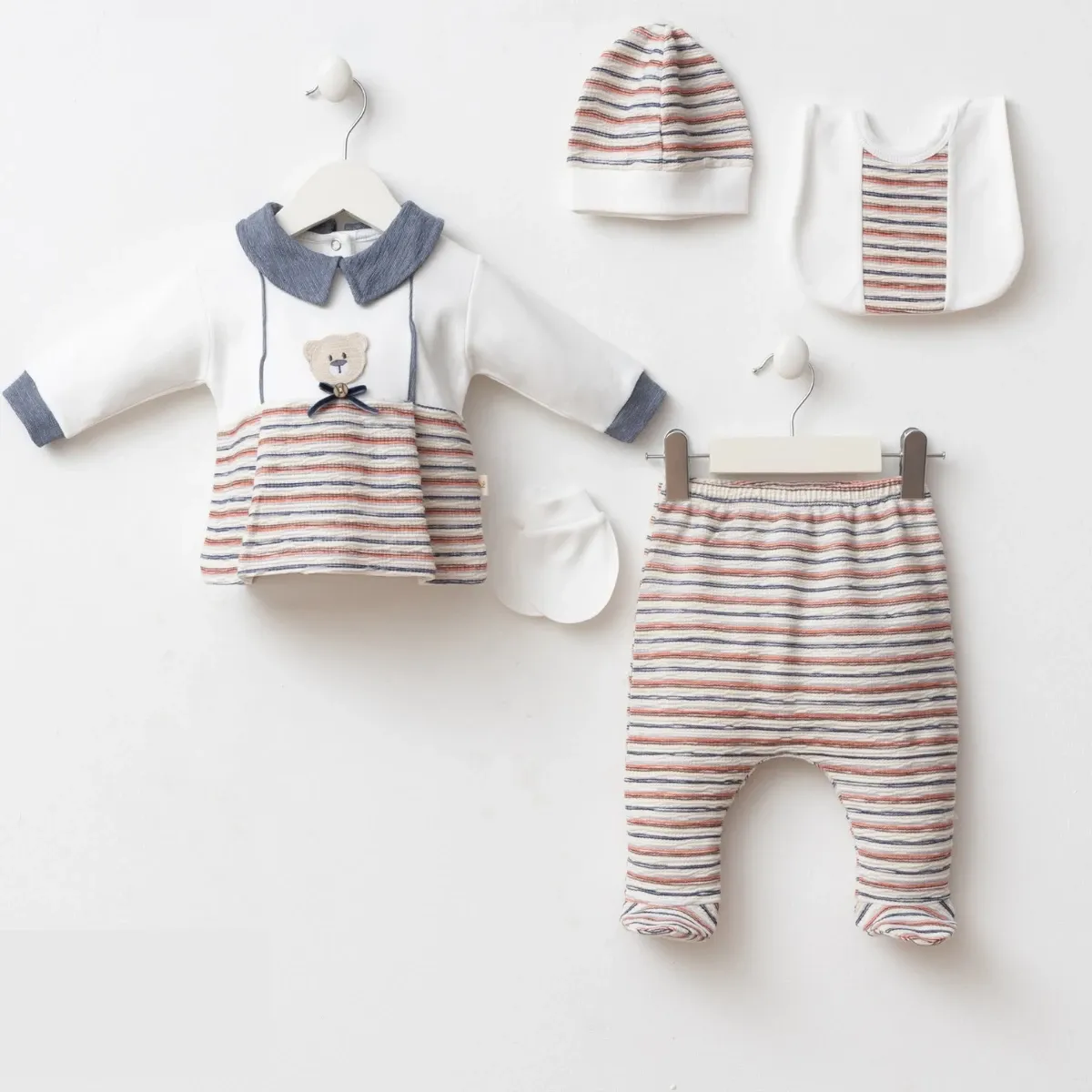 Newborn Going-Home Set — Stripes, Bear motif — Set pieces: 5 — 0-3 months — 7095MZ