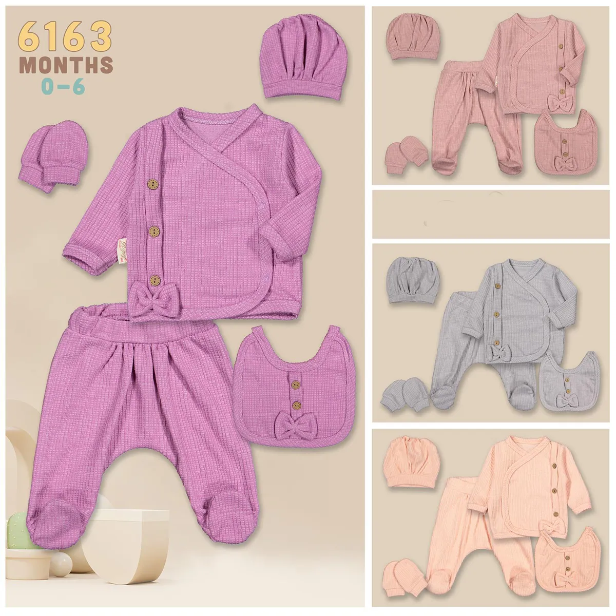 Newborn Going-Home Set — Bow detail, White — Set pieces: 5 — 0-3 months — 6163BB