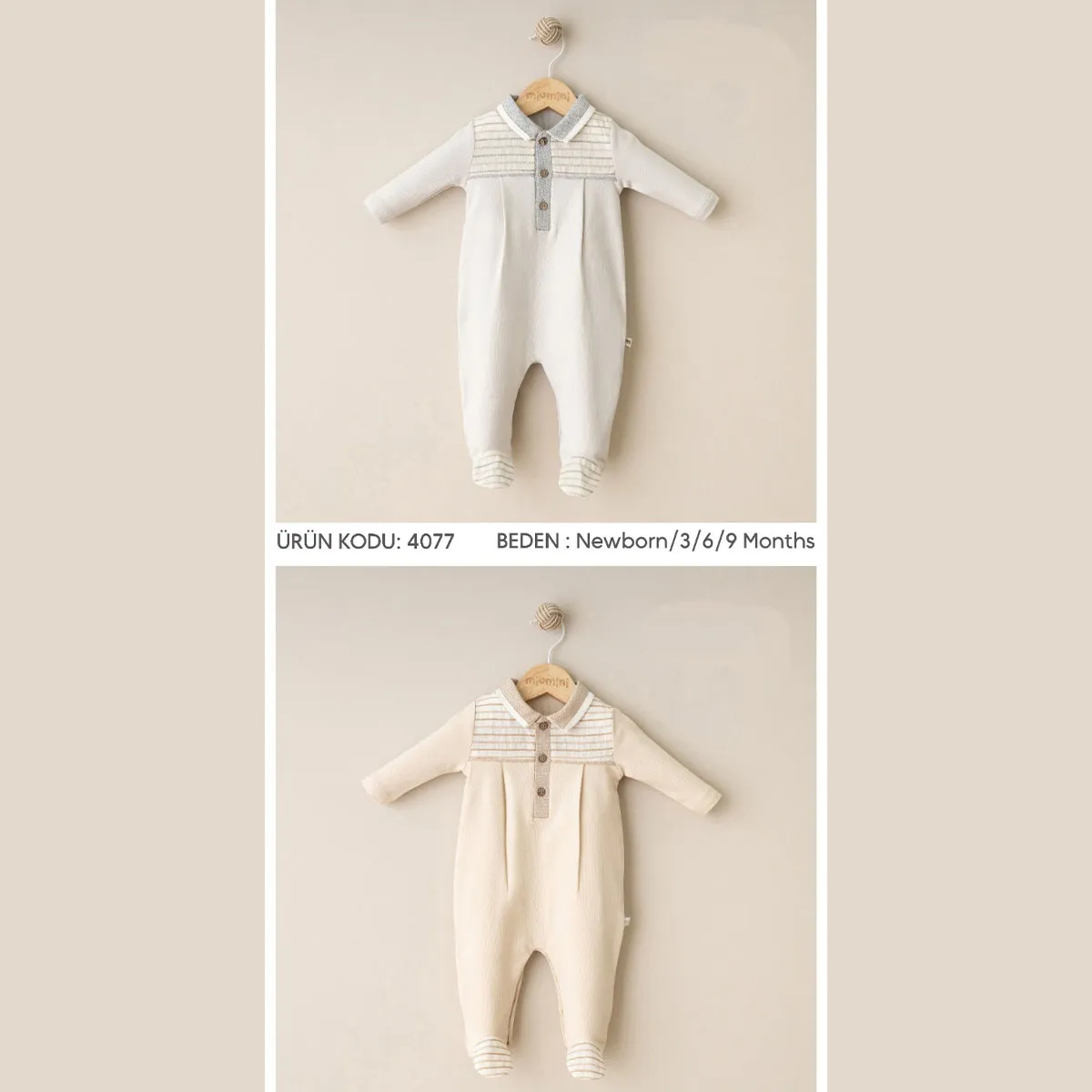 Baby Jumpsuit — Stripes, Covered feet — 0-3-6-9 months — 4077MN