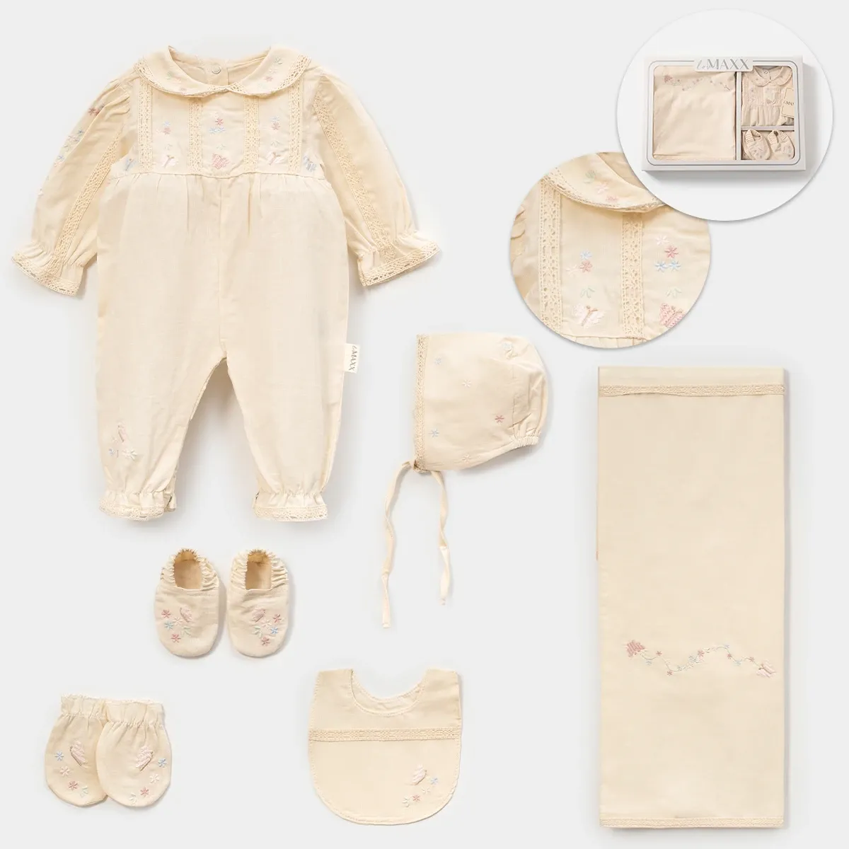 Newborn Going-Home Set — Embroidery, Butterfly motif, Boxed packaging — Set pieces: 6 — 0-3 months — 583114LV