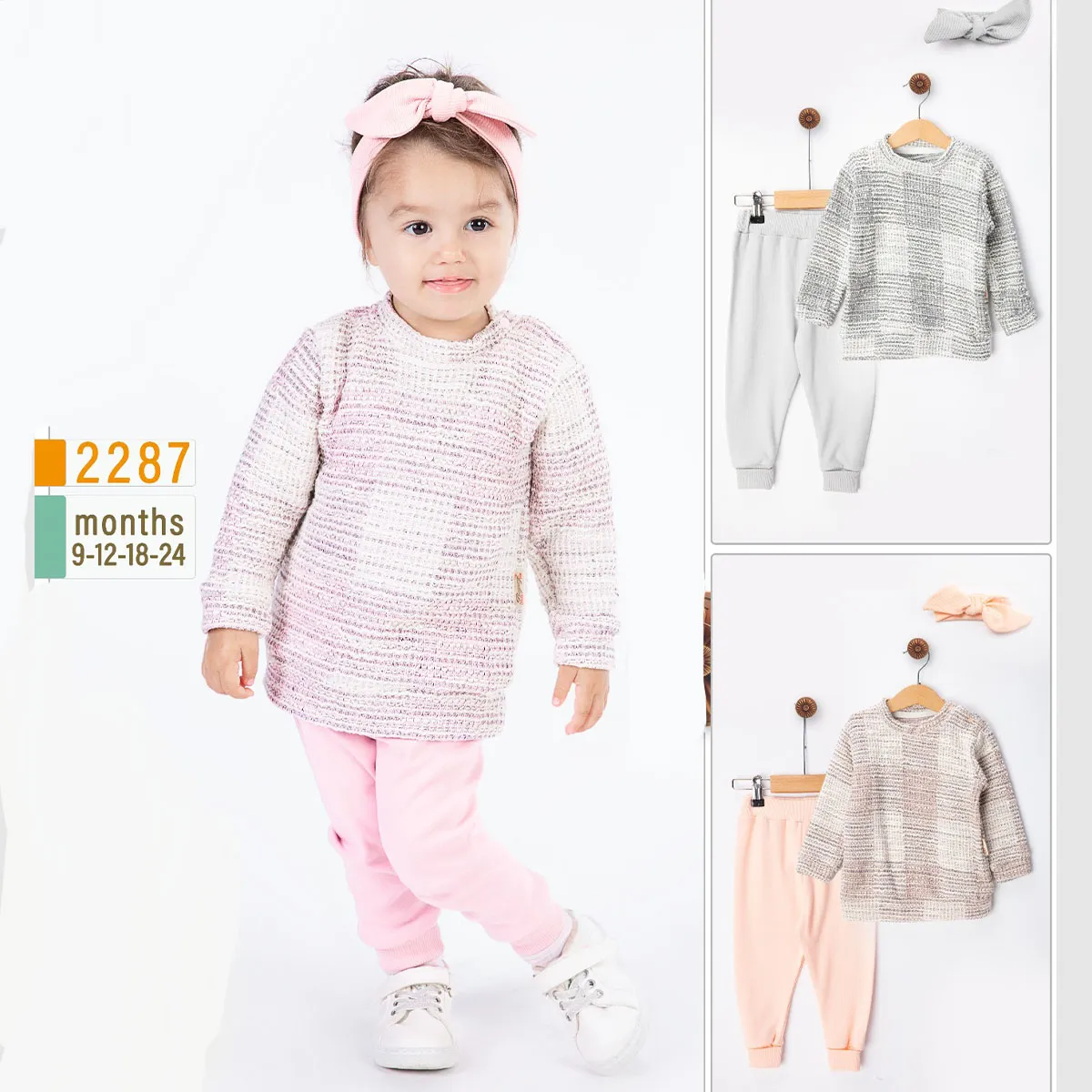 Girls' Outfit Set — Knit fabric, White — 9-12-18-24 months — 2287BB