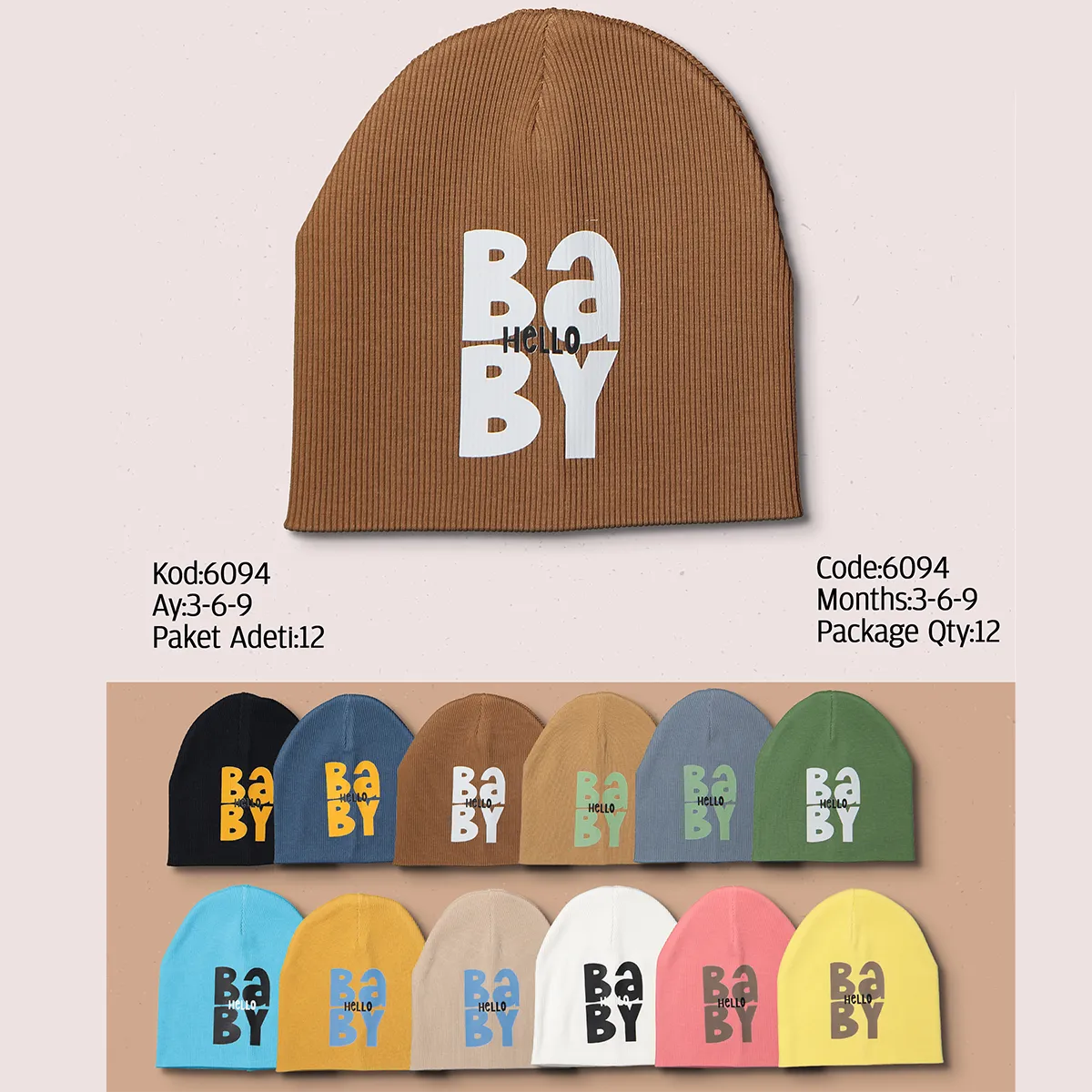 Baby Hat — Ribbed texture — Set pieces: 12 — 3-6-9 months — 6094KB