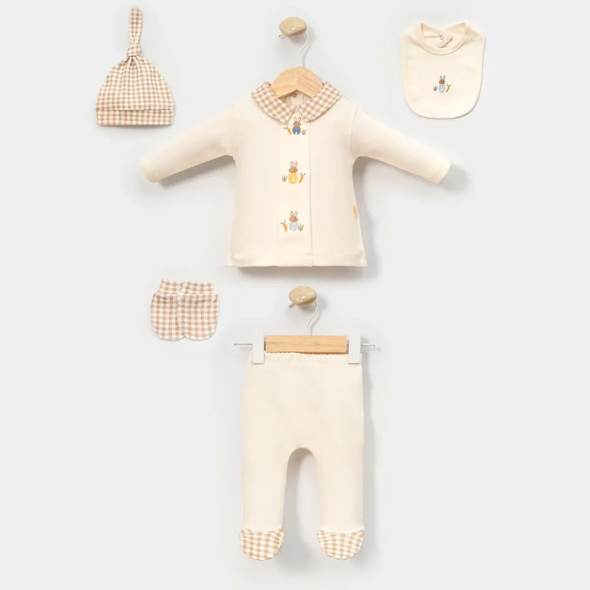 Newborn Going-Home Set — Rabbit motif, Check pattern — Set pieces: 5 — 0-3 months — 2133MC
