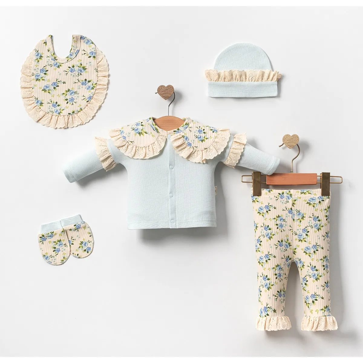 Girls' Outfit Set — Lace detail, Waffle texture — Set pieces: 5 — 0-3 months — 2062MC