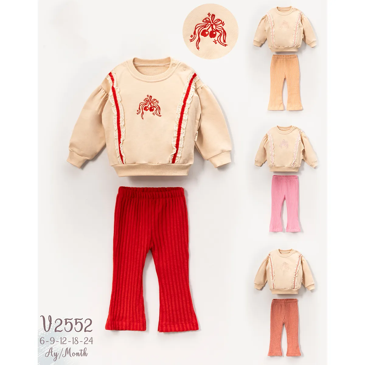 Girls' Outfit Set — Embroidery, Lace detail — 9-12-18-24 months — 2552VO