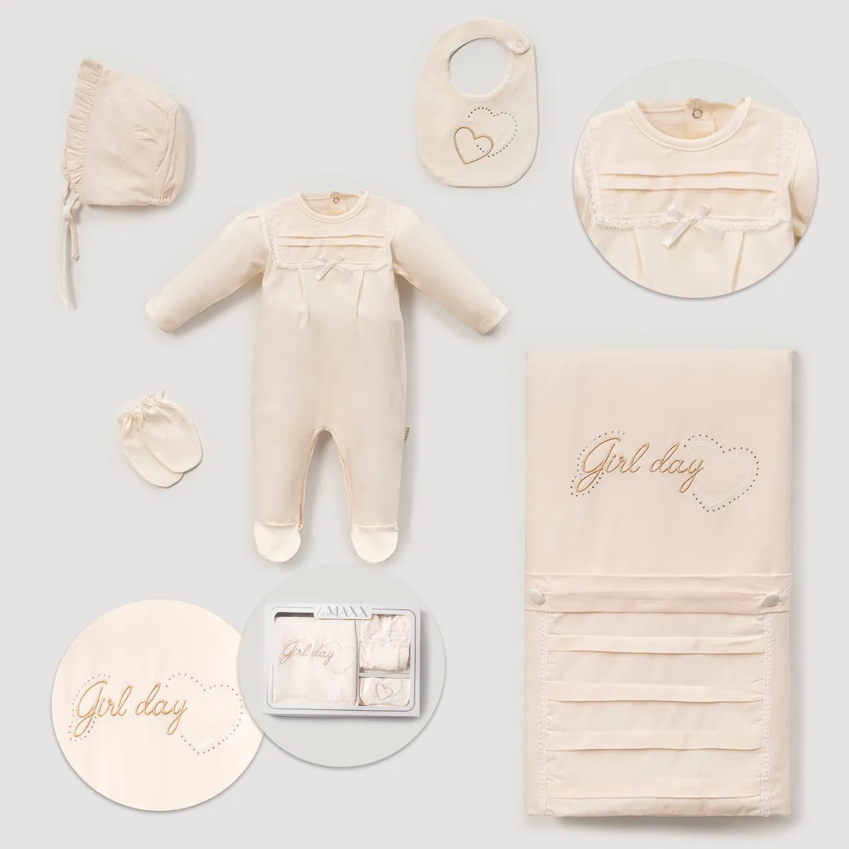 Newborn Going-Home Set — Heart motif, Boxed packaging — Set pieces: 5 — 0-3 months — 583079LV