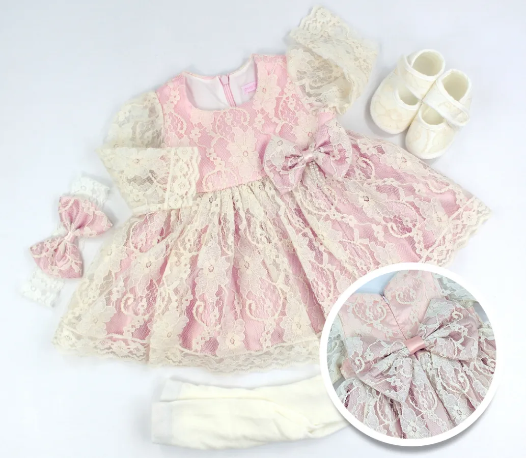 Baby Ceremony Sets — Lace detail, Butterfly motif — 0-3-3-6 months — 3812PG