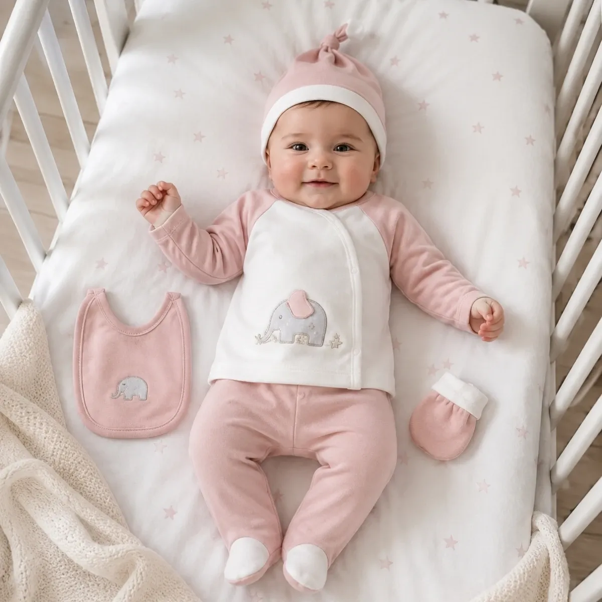 Newborn Going-Home Set — Elephant motif — Set pieces: 5 — 0-3 months — 615ZP
