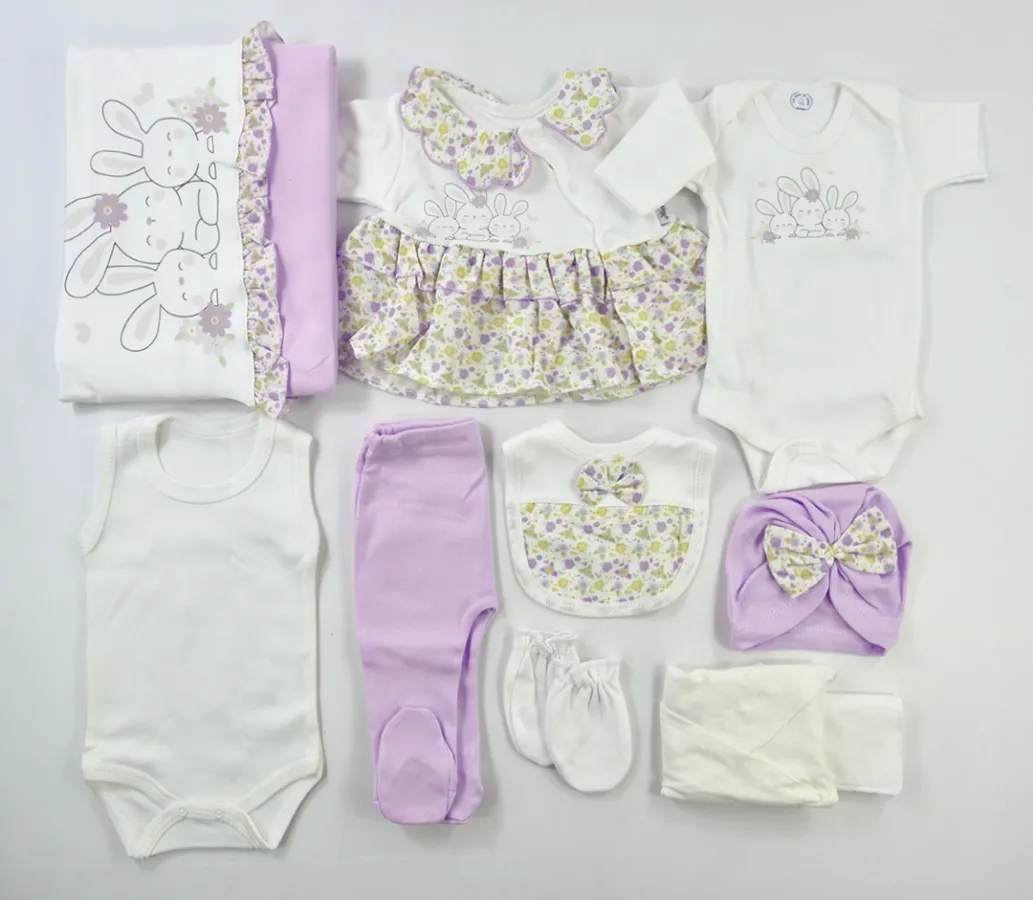Newborn Going-Home Set — Floral motif, Ruffle detail — Set pieces: 10 — 0-3 months — 566ZP