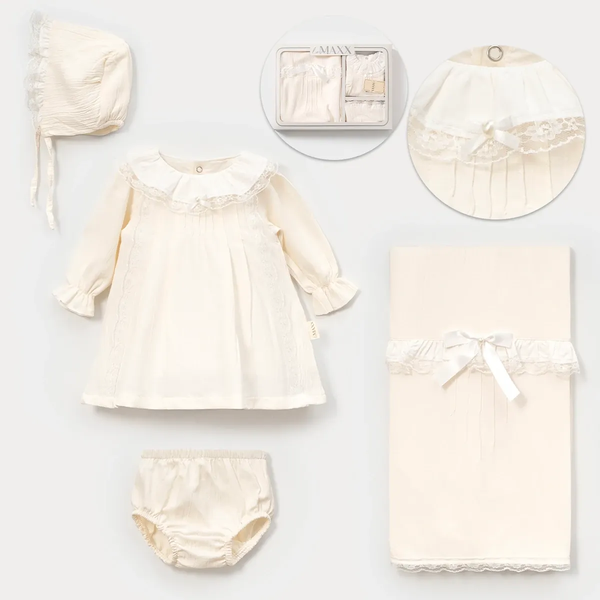 Newborn Going-Home Set — Lace detail, Bow detail — Set pieces: 5 — 0-3 months — 583162LV