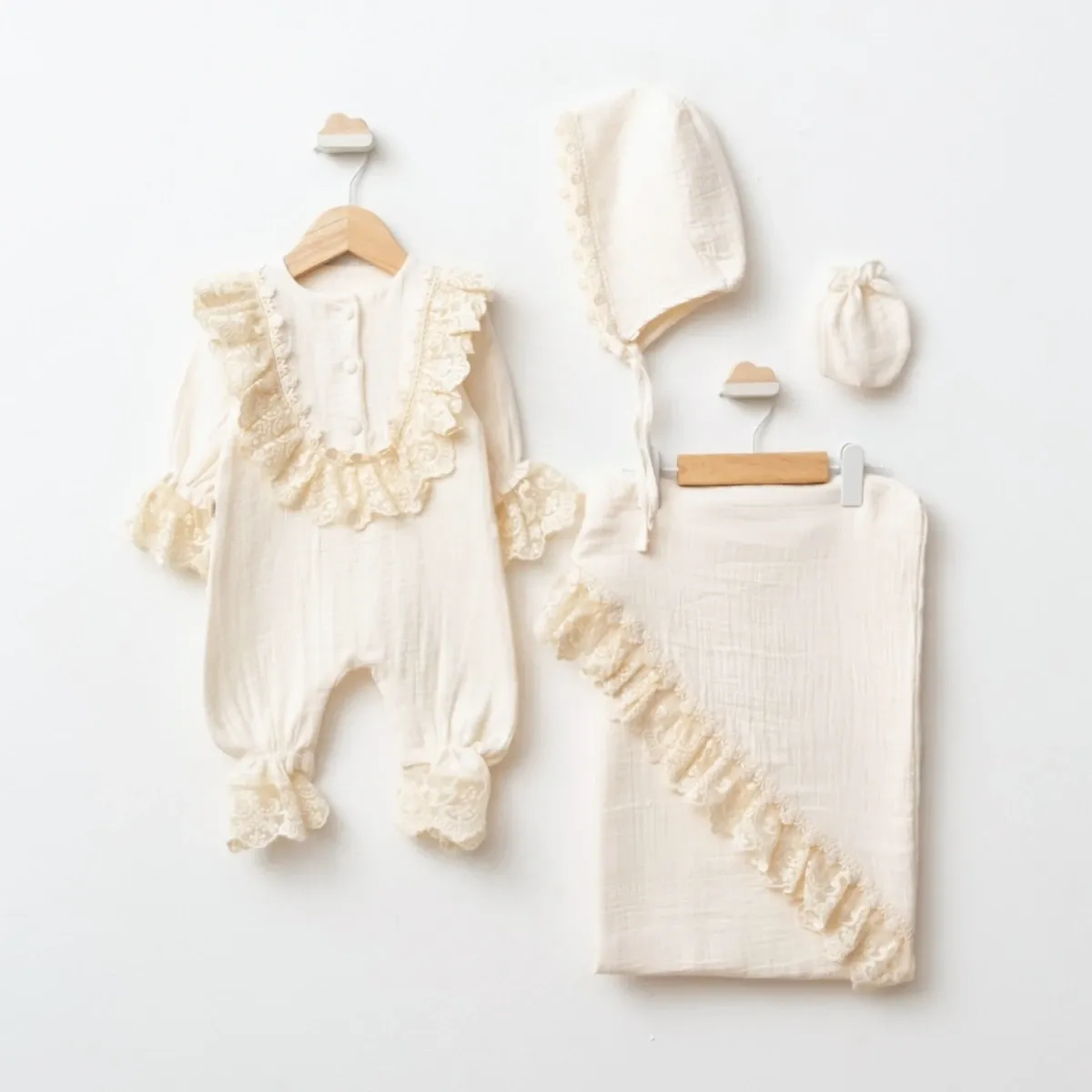 Newborn Going-Home Set — Muslin, Button fastening — Set pieces: 4 — 0-3 months — 8016PG