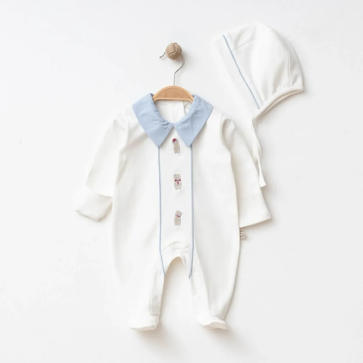 Baby Jumpsuit — Embroidery, Bear motif, Collar — 3-3-6 months — 5400OB