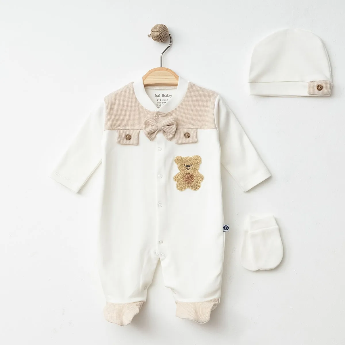 Baby Jumpsuit — Embroidery, Bear motif — 0/3-0/3-3/6 months — 120IB
