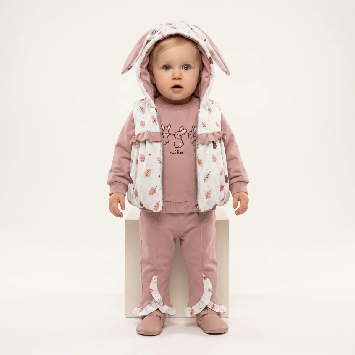 Girls' Outfit Set — Rabbit motif, Leaf motif — 9-12-18 months — 2558CA