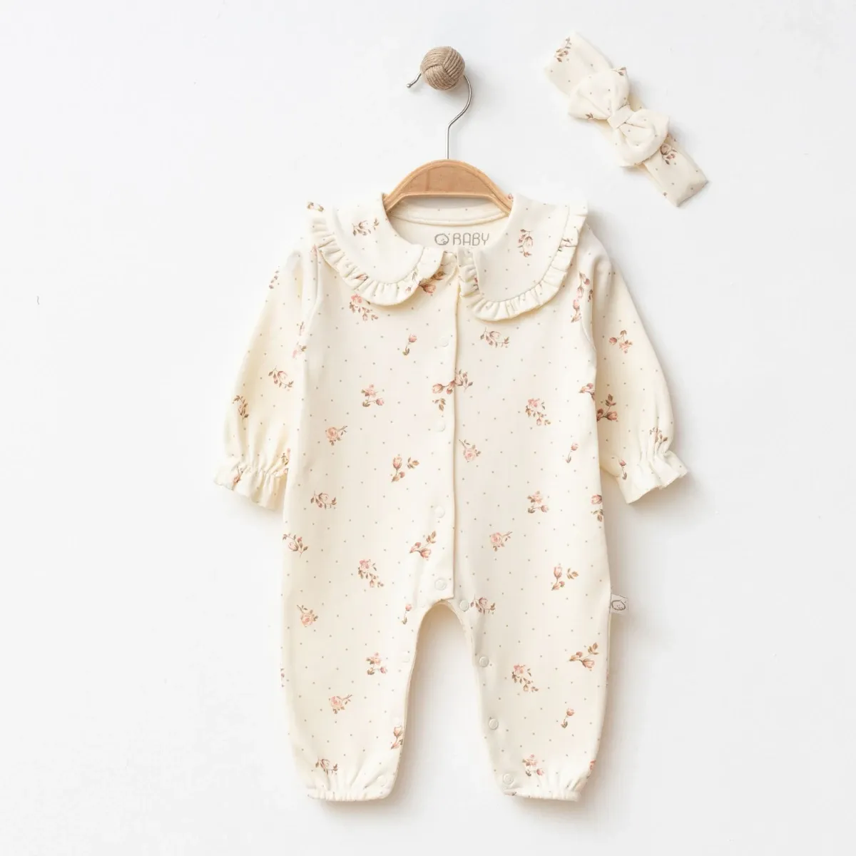 Baby Jumpsuit — Floral motif, Collar — 3-3-6 months — 0021OB