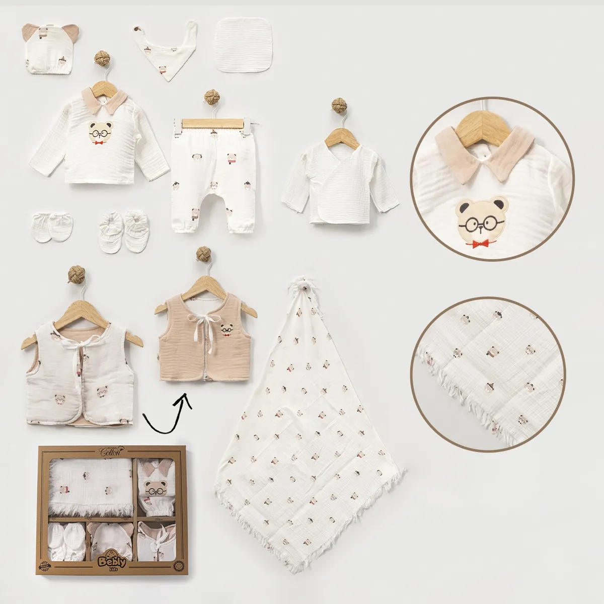 Newborn Going-Home Set — Muslin — Set pieces: 10 — 0-3 months — 10021BK