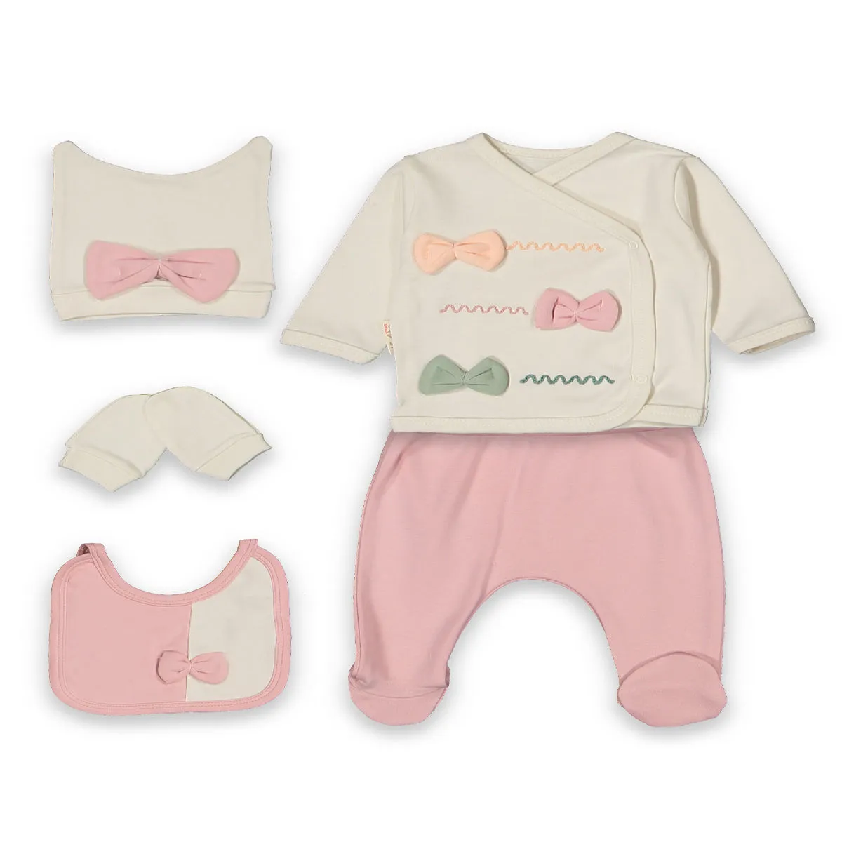 Newborn Going-Home Set — Embroidery, Bow detail, White — Set pieces: 5 — 0-3 months — 6185BB