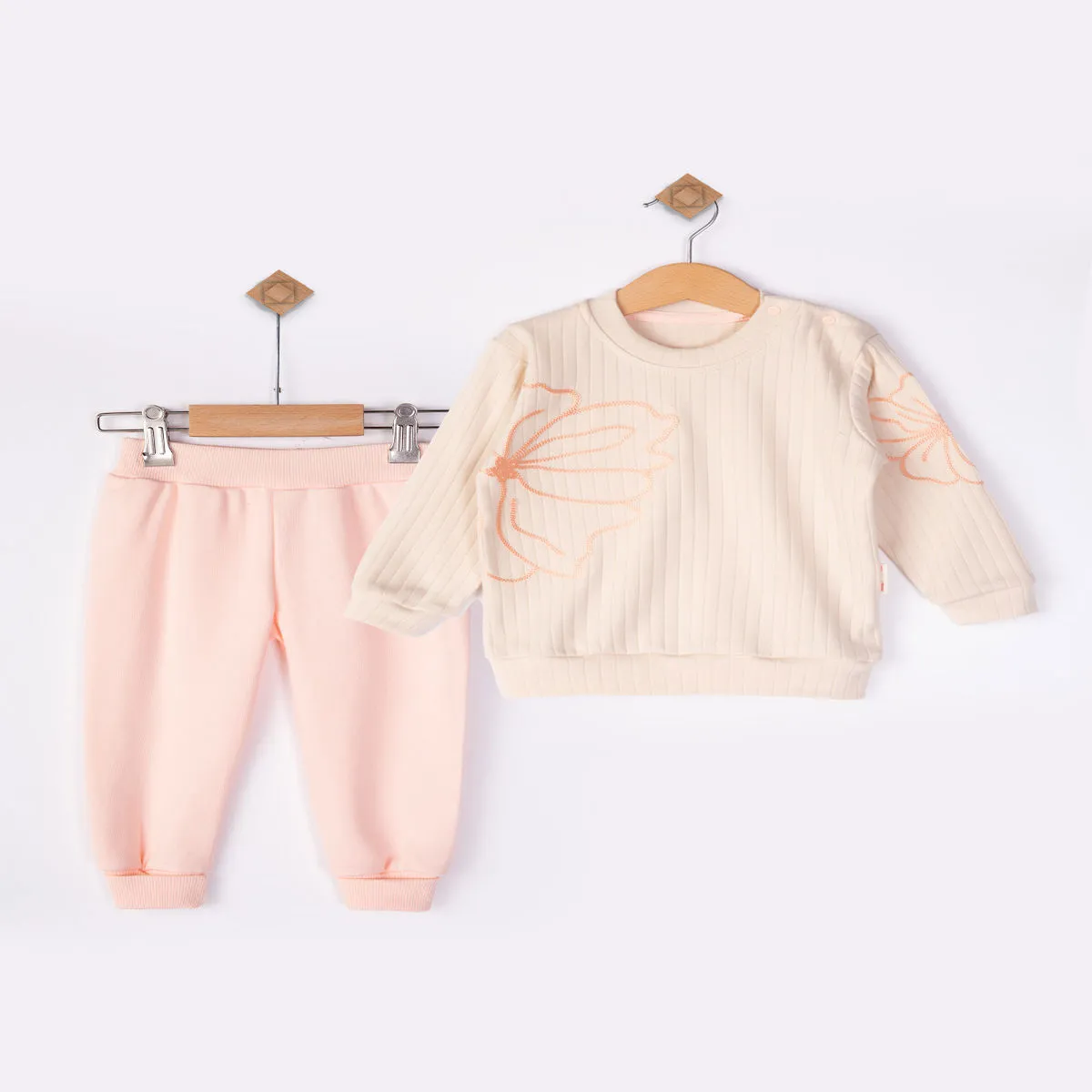 Girls' Outfit Set — Embroidery, Floral motif, White — 9-12-18-24 months — 2346BB