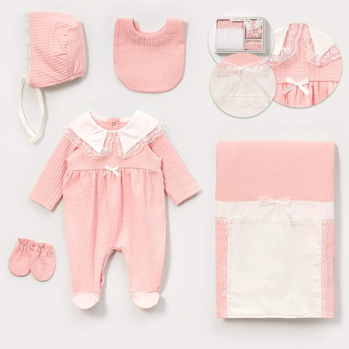 Newborn Going-Home Set — Broderie detail — Set pieces: 5 — 0-3 months — 583164LV