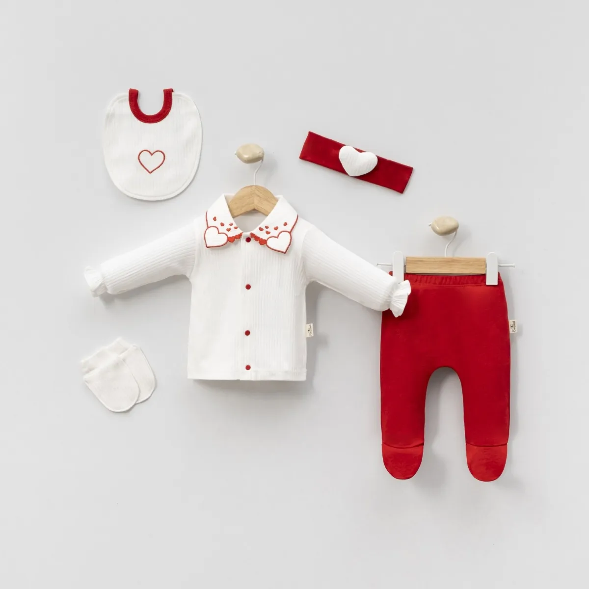 Newborn Going-Home Set — Heart motif, Collar — Set pieces: 5 — 0-3 months — 2096MC