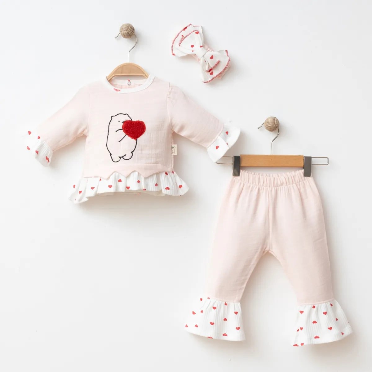 Girls' Outfit Set — Muslin, Heart motif — Set pieces: 3 — 9-12-18 months — 25133CY