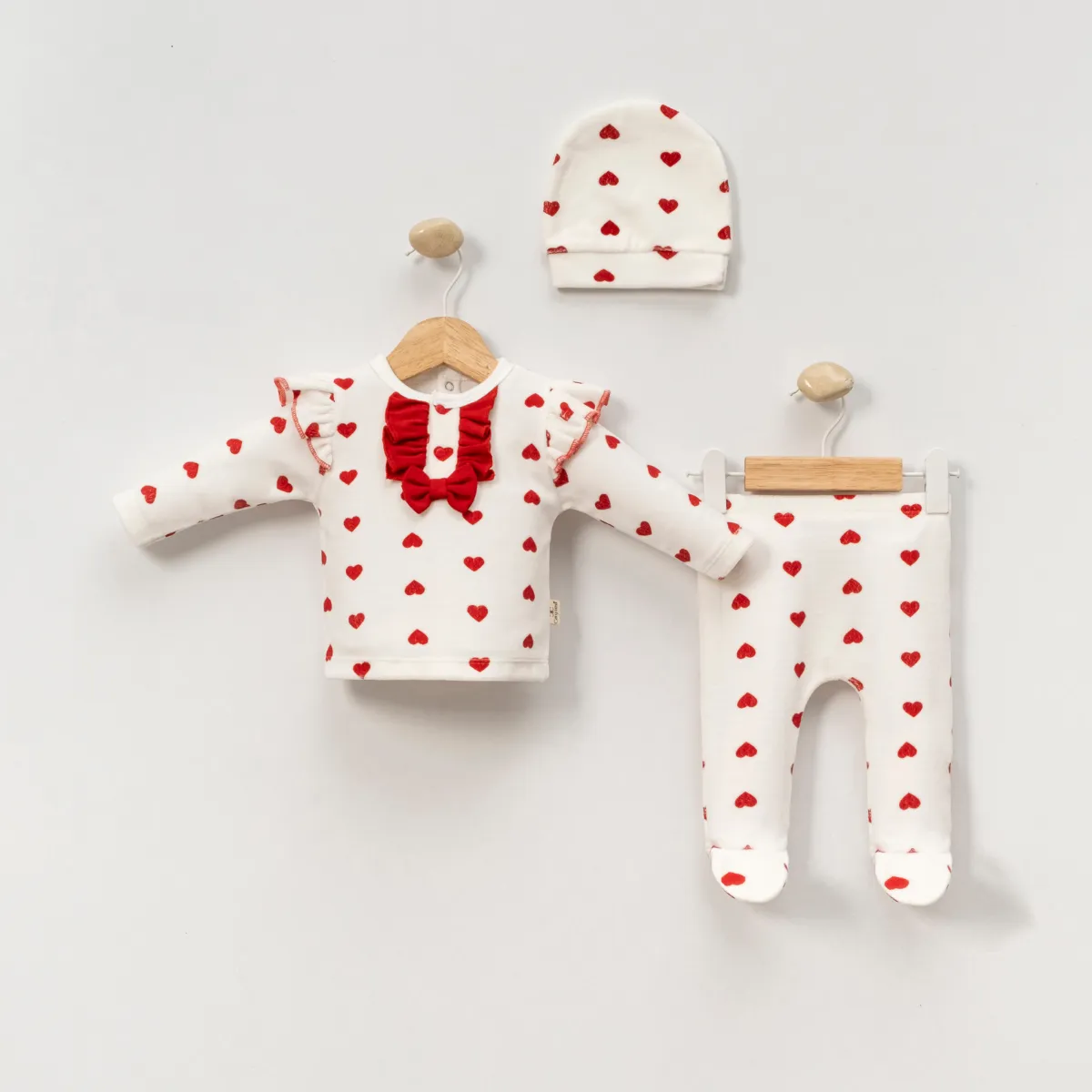 Girls' Outfit Set — Heart motif, Velvet — Set pieces: 3 — 3-6 months — 4043MC