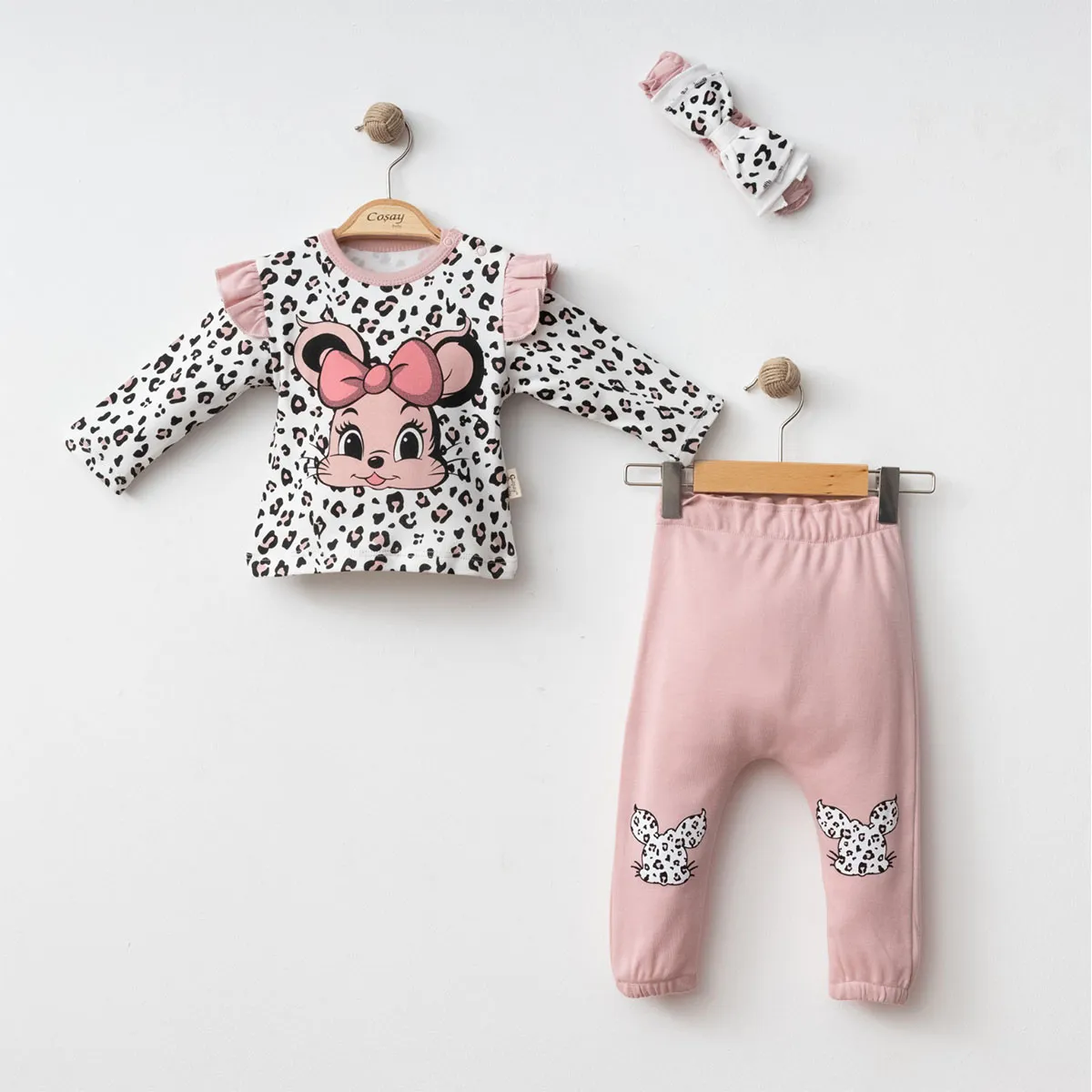 Girls' Outfit Set — Rabbit motif, Leopard pattern — 9-12-18 months — 24135CY