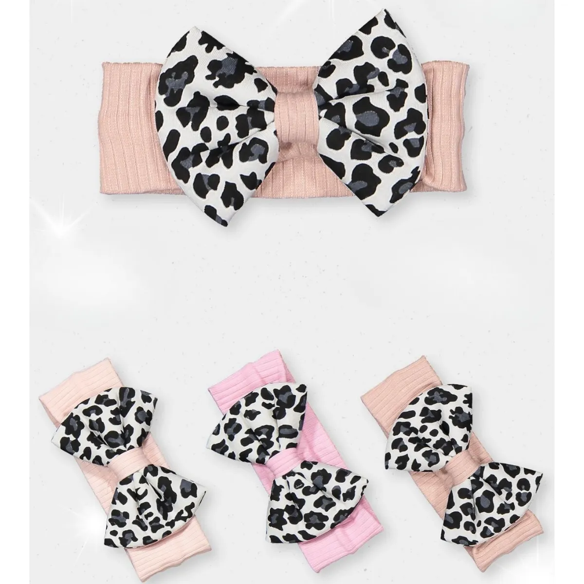 Baby Hats, Headbands, Bow Ties & Hair Clips — Leopard pattern — Set pieces: 6 — 0-18 months — 6130KB