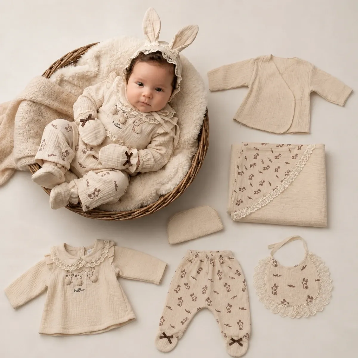 Newborn Going-Home Set — Rabbit motif — 0-3 months — 10032BK