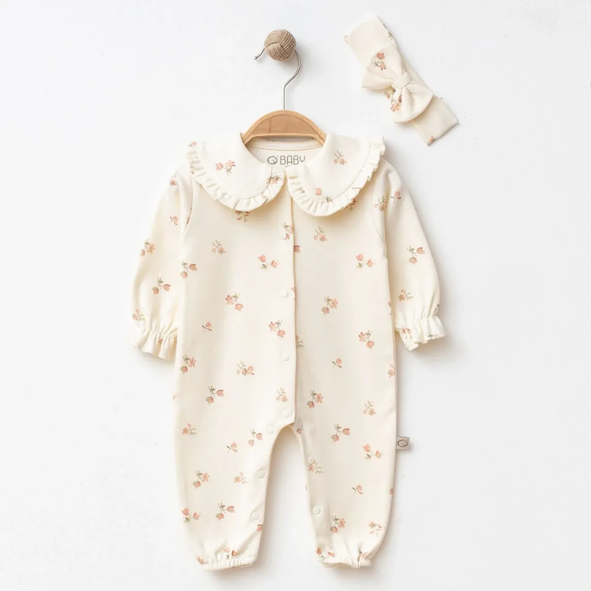 Baby Jumpsuit — Floral motif, Collar — 3-3-6 months — 0020OB