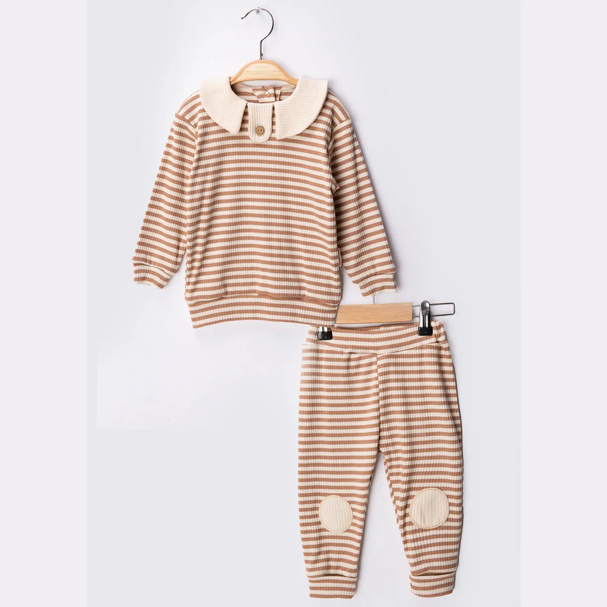Girls' Outfit Set — Stripes, White, Collar — 9-12-18-24 months — 2277BB